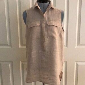 Jones & Co Jones New York 100% Linen Tan Oatmeal Sleeveless Blouse Shirt…